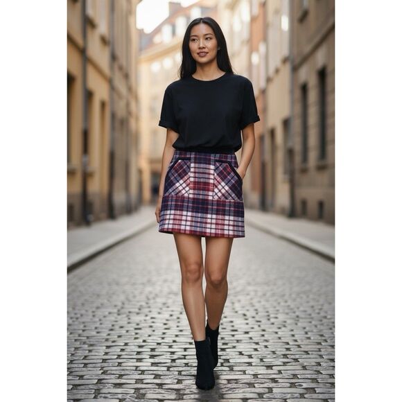 Deadstock Tommy Hilfiger Wool Skirt Plaid Red White Blue Pockets US2 UK4 Small - Picture 2 of 6